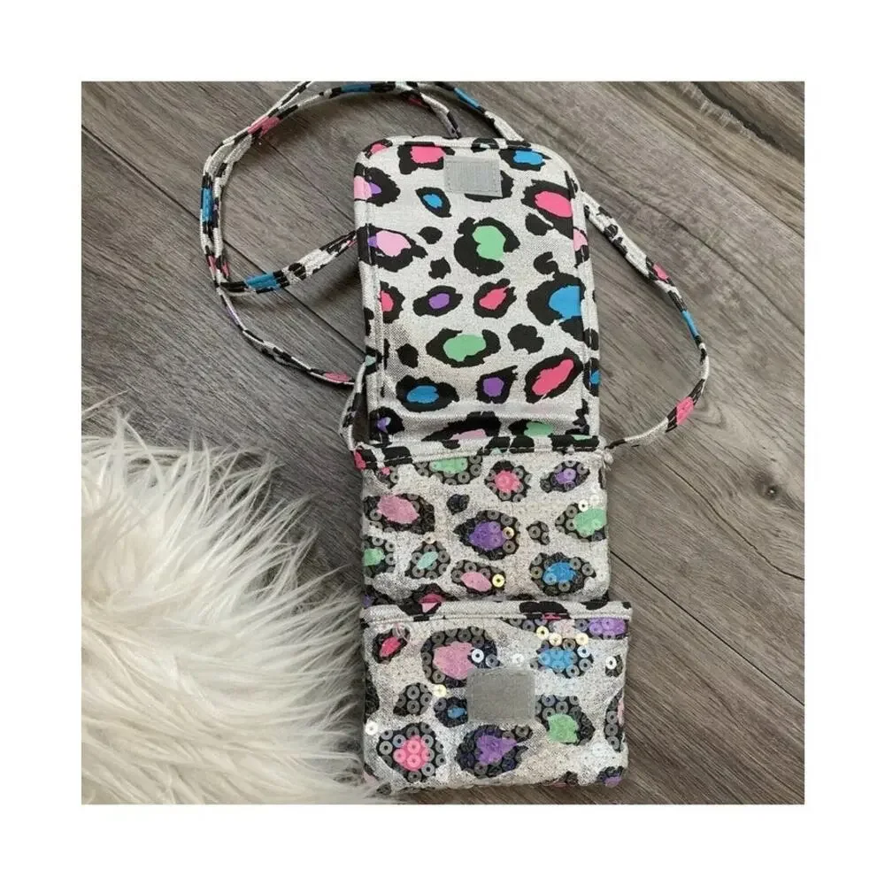 Lot of 2 Justice Purses Pink with Straps and White Blue Cheetah Print